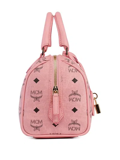 Mcm Ella Boston Bag In Visetos In Pink