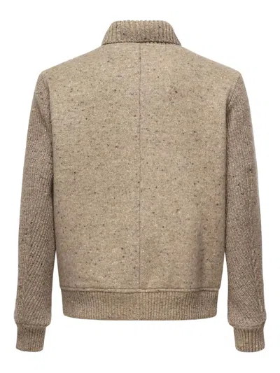 Eleventy Speckled-effect Ribbed Jacket In Brown