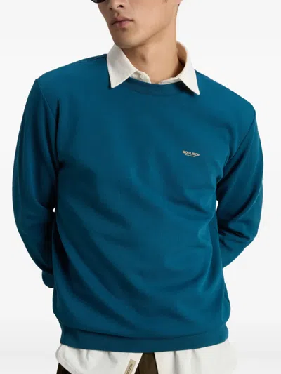 Woolrich Logo Interlock Crew-neck Sweater In Blue