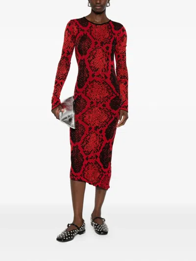Attico Python Printed Viscose Blend Midi Dress In Red