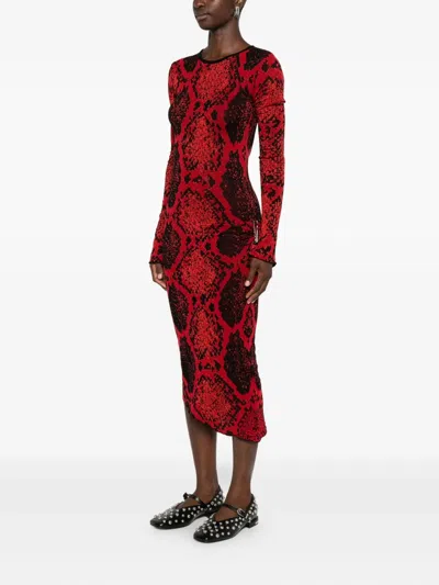Attico Python Printed Viscose Blend Midi Dress In Red