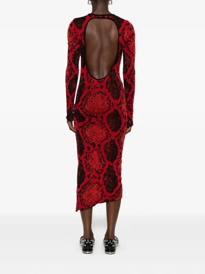 Attico Python Printed Viscose Blend Midi Dress In Red