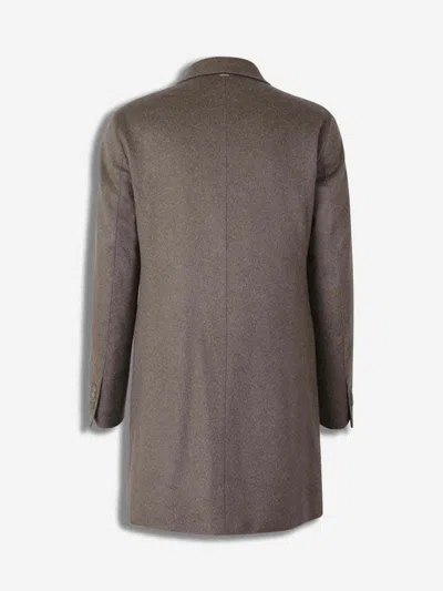 Herno Beige Wool Polyamide Cashmere Coat In Multi