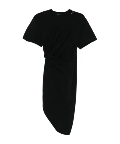 Mugler Draped Cotton Blend Jersey Mini Dress In Black