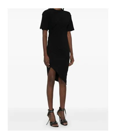 Mugler Draped Cotton Blend Jersey Mini Dress In Black