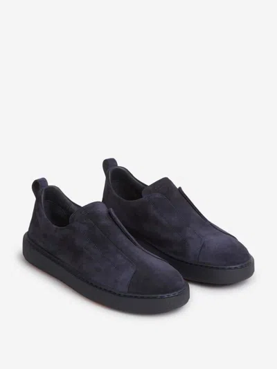 Santoni Suede Sneakers In Black