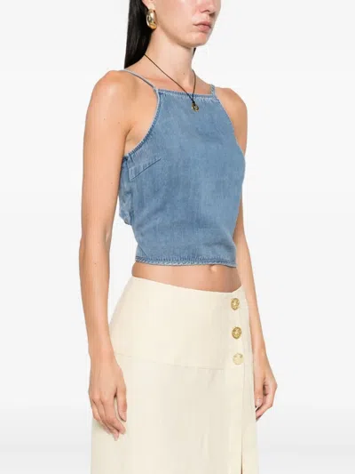 Samsoe & Samsoe Drawstring Denim Top In Blue