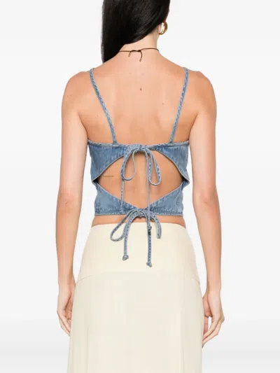 Samsoe & Samsoe Drawstring Denim Top In Blue