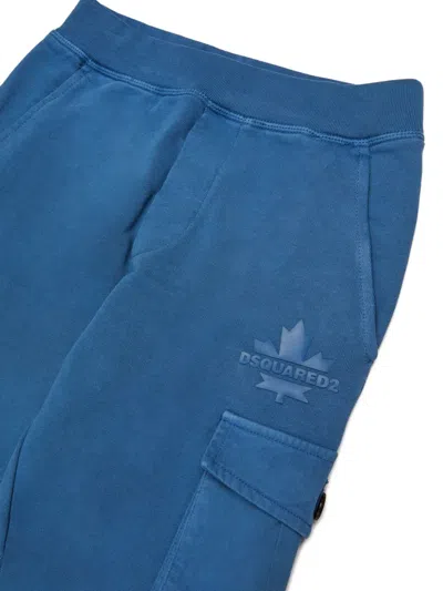 Dsquared2 Maple-leaf Logo Cargo Casual Trousers In Blue