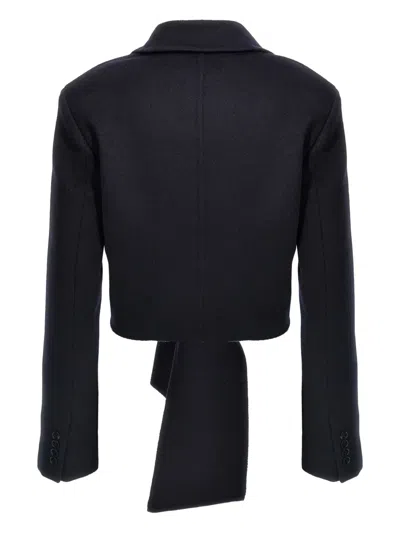 Max Mara Tie-front Notched-lapel Jacket In Blue