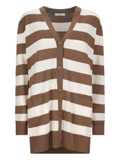 Max Mara Maxmara Women Fiemme - Long Striped Wool Cardigan In Brown