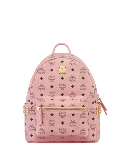 Mcm Stark Side Studs Backpack In Visetos In Pink