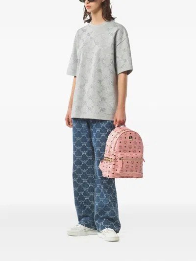Mcm Stark Side Studs Backpack In Visetos In Pink