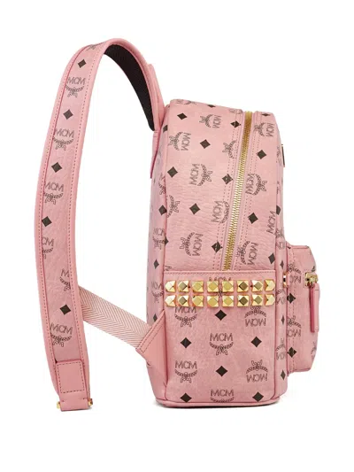 Mcm Stark Side Studs Backpack In Visetos In Pink