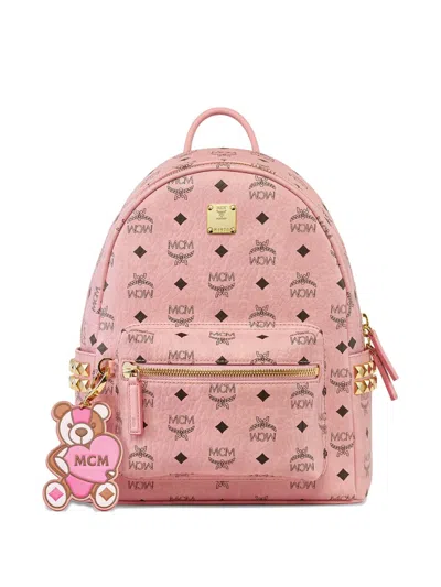 Mcm Stark Side Studs Backpack In Visetos In Pink