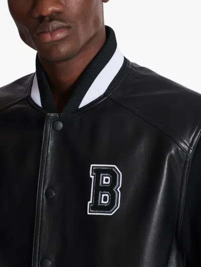Balmain Varsity Lambskin Leather And Wool Jacket In Black