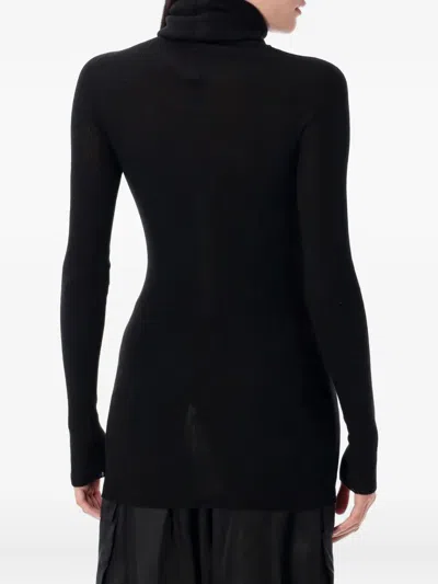 Rick Owens Turtleneck Wool Sheer Sweater In Black