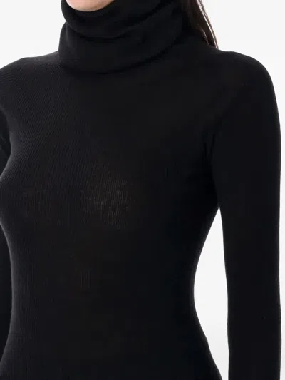 Rick Owens Turtleneck Wool Sheer Sweater In Black