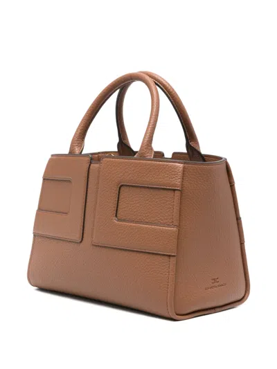 Elisabetta Franchi Rectangular Textured Handbag With Detachable Strap In Brown