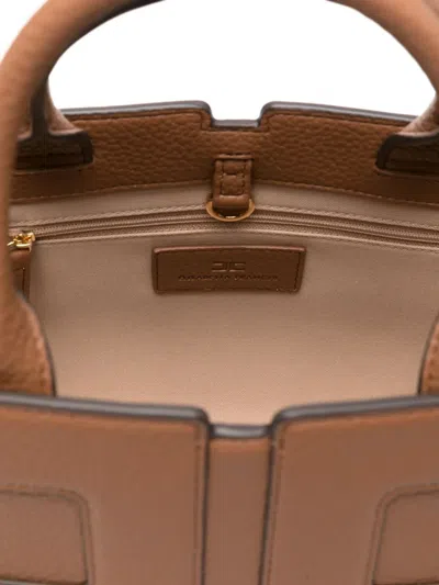 Elisabetta Franchi Rectangular Textured Handbag With Detachable Strap In Brown