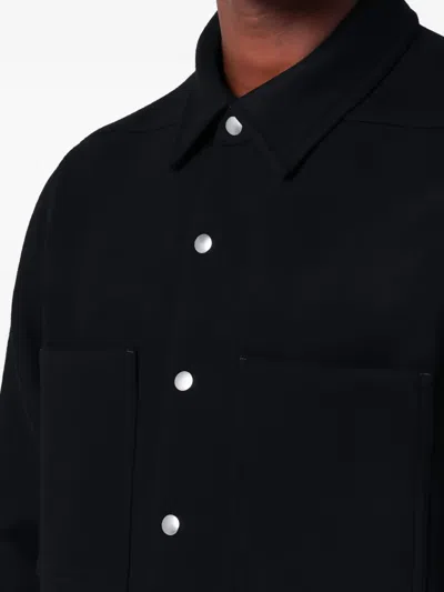 Rick Owens Black Wool Flannel Shirt In Black