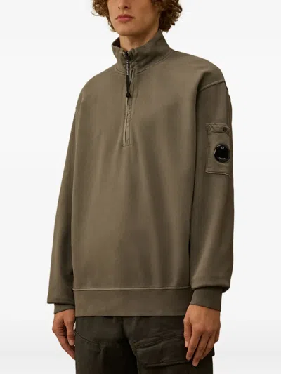 C.p. Company C.p.company Half Zip Sweatshirt With Lens Pocket In Green