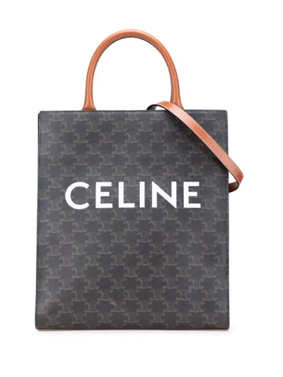 Pre-owned Celine 2021 Small Triomphe Coated Canvas Vertical Cabas Tote Satchel In Brown