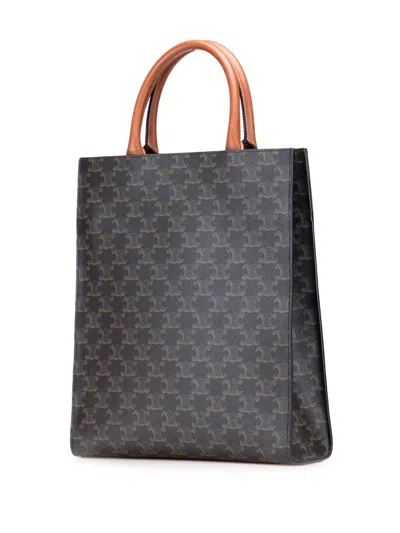 Pre-owned Celine 2021 Small Triomphe Coated Canvas Vertical Cabas Tote Satchel In Brown