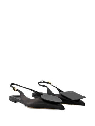 Jacquemus Les Duelo Plates Leather Slingback Flat In Black