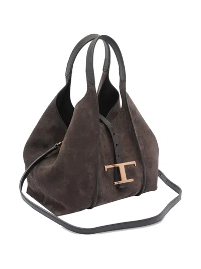 Tod's Classic Suede Leather Shoulder Bag With T-buckle In Brown