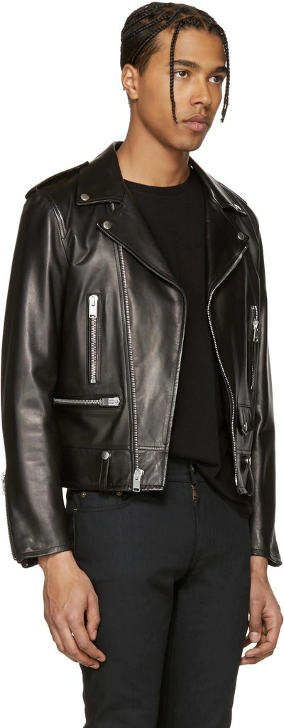 Shop Saint Laurent Black Leather Biker Jacket