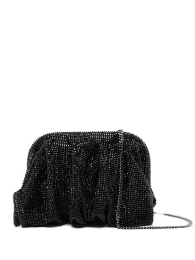 Benedetta Bruzziches Rhinestone And Satin Venus La Petite James Bond Pochette In Black