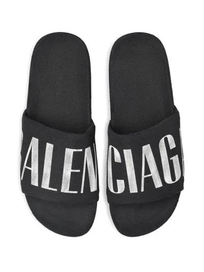 Balenciaga Slide Sandals With Flat Sole And Open Toe In Black