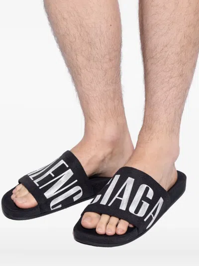 Balenciaga Slide Sandals With Flat Sole And Open Toe In Black
