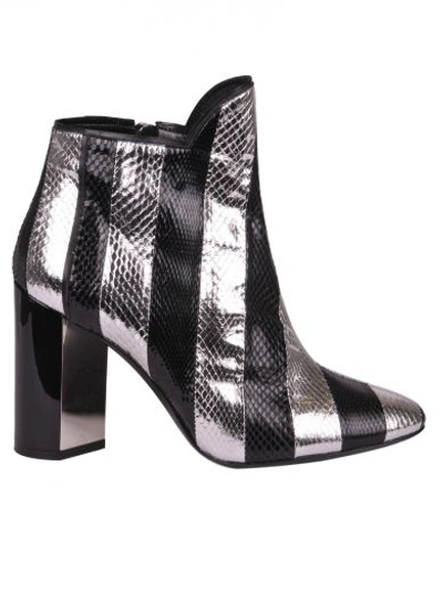 Shop Pierre Hardy Belle Striped Watersnake Ankle Boots In Argento/nero