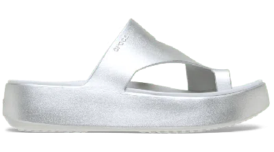 Crocs Getaway Metallic Platform Toe Loop In Silver
