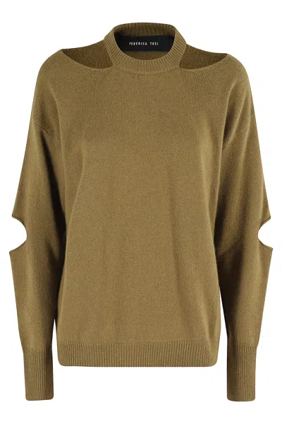 Federica Tosi Cut-out Crewneck Sweater In Brown