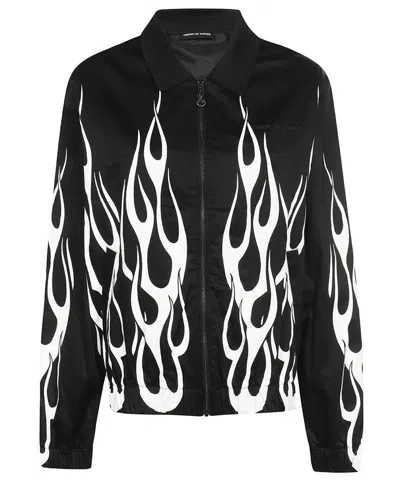 Vision Of Super Flame-print Zip-front Jacket In Black