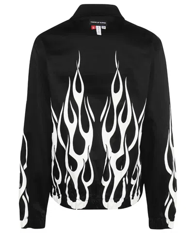 Vision Of Super Flame-print Zip-front Jacket In Black