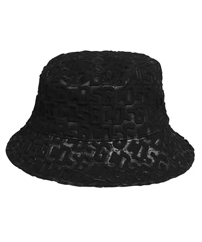 Gcds Embossed-monogram Drawstring Bucket Hat In Black