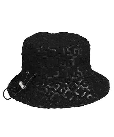Gcds Embossed-monogram Drawstring Bucket Hat In Black