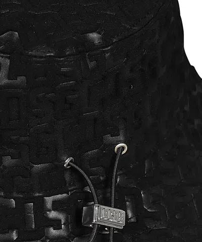 Gcds Embossed-monogram Drawstring Bucket Hat In Black