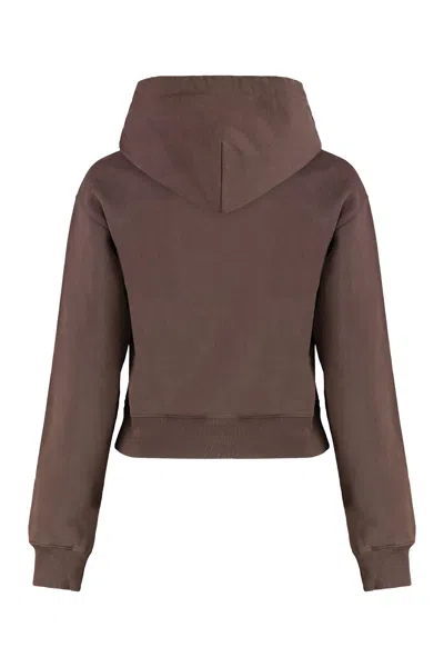 Jacquemus Le Hoodie Gros Grain Brown Cropped Hoodie With Drawstring Hood And Logo Patch On The Front In Cotton In Brown