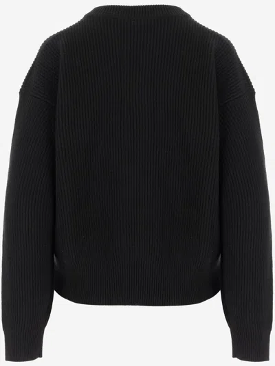 Versace Studs Logo Embroidery Wool Knit Sweater Black In Black