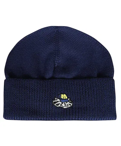 Msgm Logo-patch Knitted Beanie In Blue