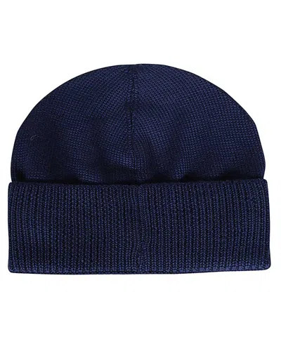 Msgm Logo-patch Knitted Beanie In Blue