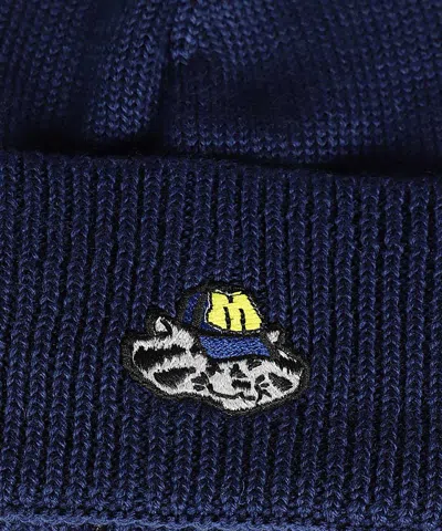 Msgm Logo-patch Knitted Beanie In Blue