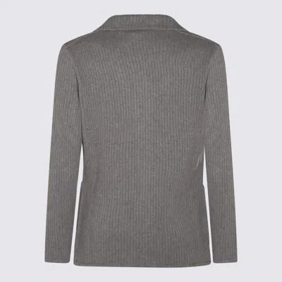 Lardini Ribbed Texture Crewneck Sweater With Notched Lapel In White