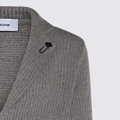 Lardini Ribbed Texture Crewneck Sweater With Notched Lapel In White