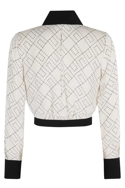 Elisabetta Franchi Bi-color Shirt With Gold Accents And Geometric Pattern In White